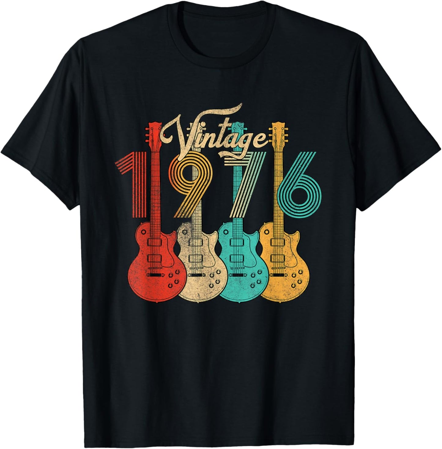 Vintage Born in 1976 50th Birthday Gifts 50 Years Old Guitar T-Shirt - T-Shirt | Black