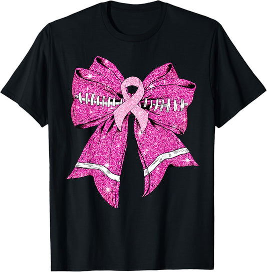 Cheer For The Cure Coquette Bow Football Breast Cancer Women T-Shirt - T-Shirt | Black