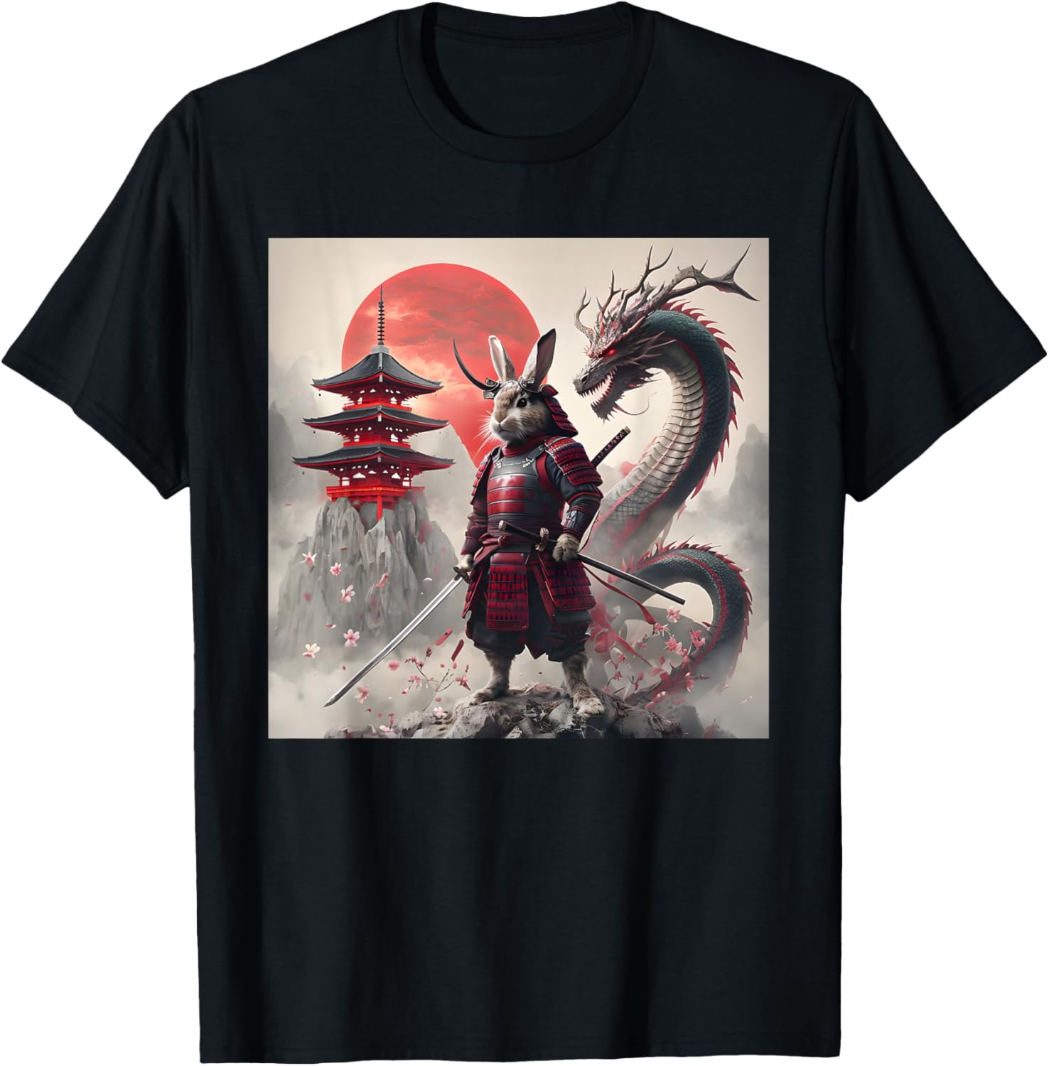 Samurai Bunny Rabbit Graphic Warrior Japanese Rabbit Ninja T-Shirt - T-Shirt | Black