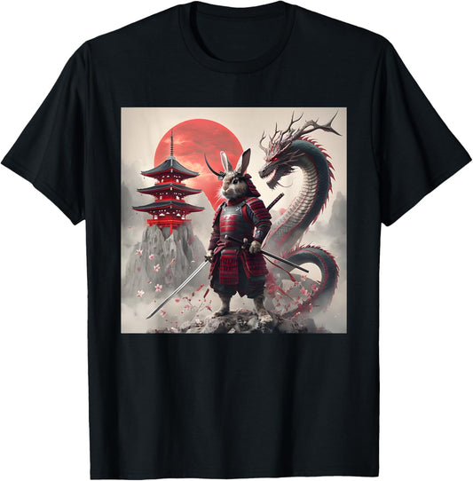 Samurai Bunny Rabbit Graphic Warrior Japanese Rabbit Ninja T-Shirt - T-Shirt | Black