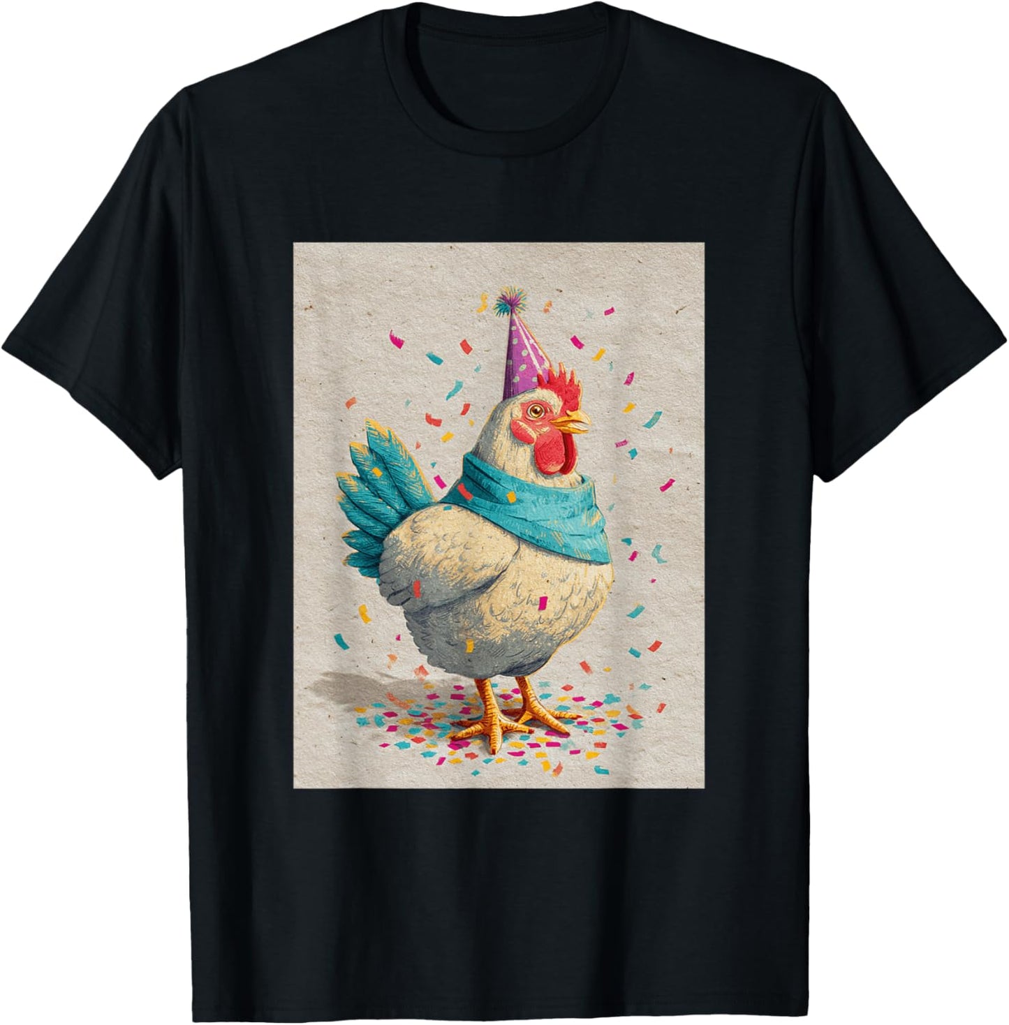Chicken Birthday Confetti Retro Pop Art T-Shirt - T-Shirt | Black