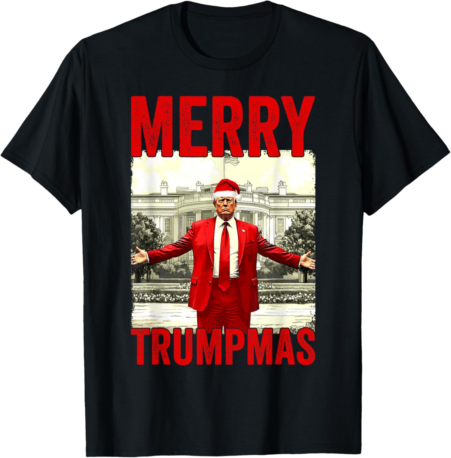 Merry Trumpmas Make Christmas Great Again Trump 2024 47th T-Shirt - T-Shirt | Black