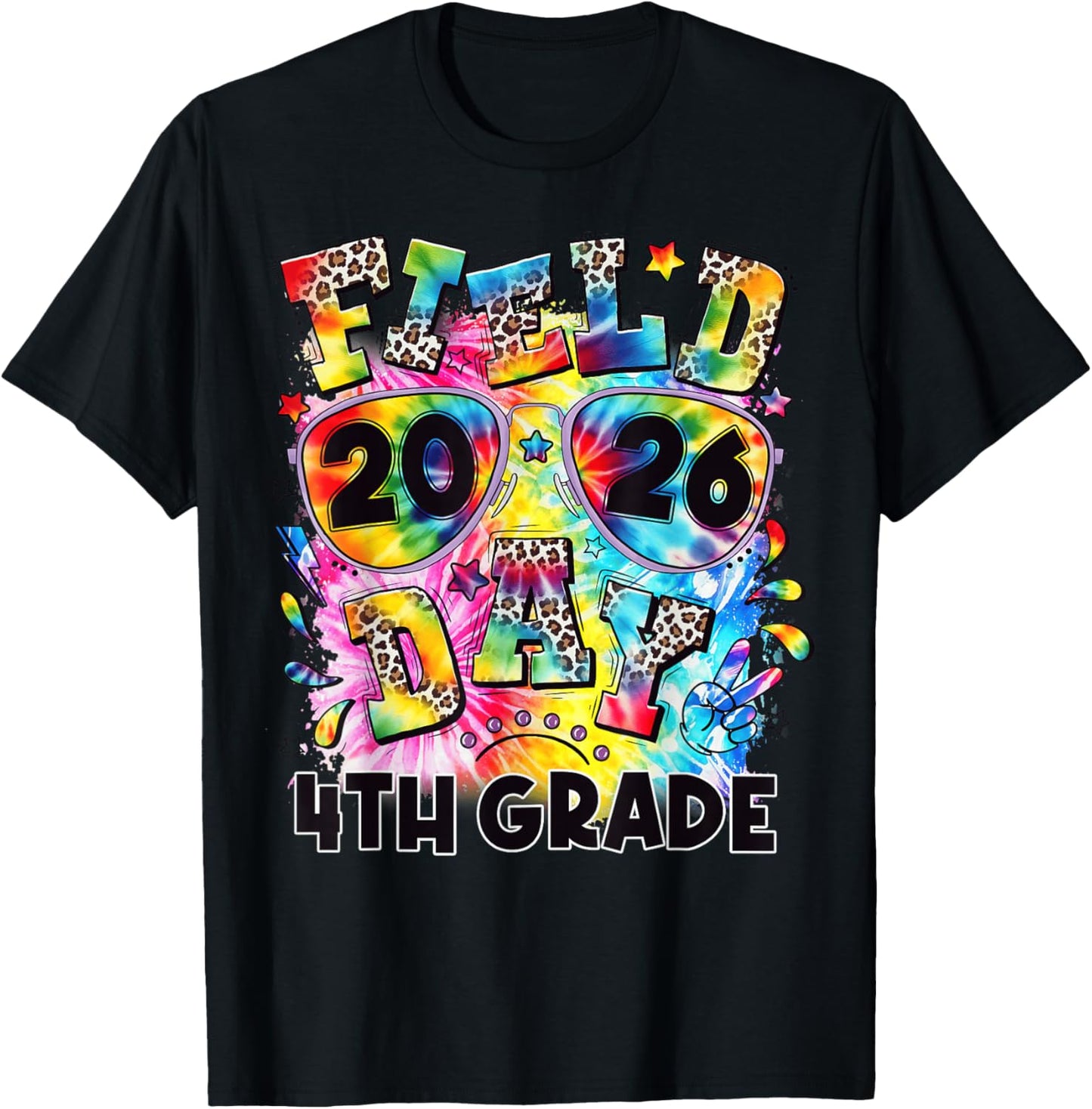 Field Day 2026 Fourth 4th Grade Tie Dye Leopard School T-Shirt - T-Shirt | Black