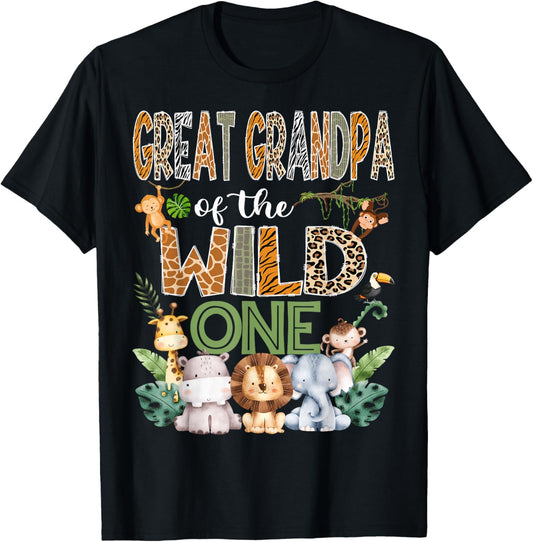 Great Grandpa Of The Wild One 1St Birthday Safari Zoo Jungle T-Shirt - T-Shirt | Black