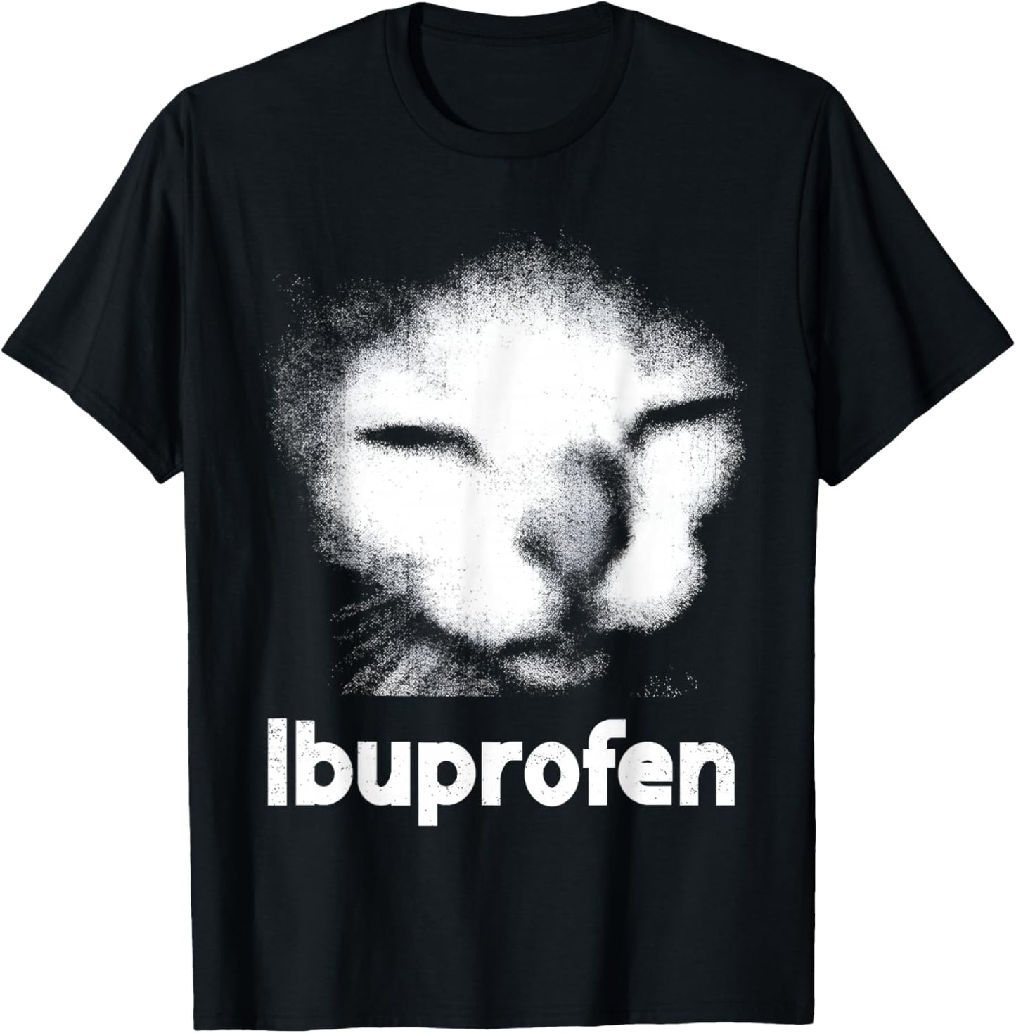 Funny Ibuprofen Cat Meme with Cringe Ugly Feline Face T-Shirt - T-Shirt | Black