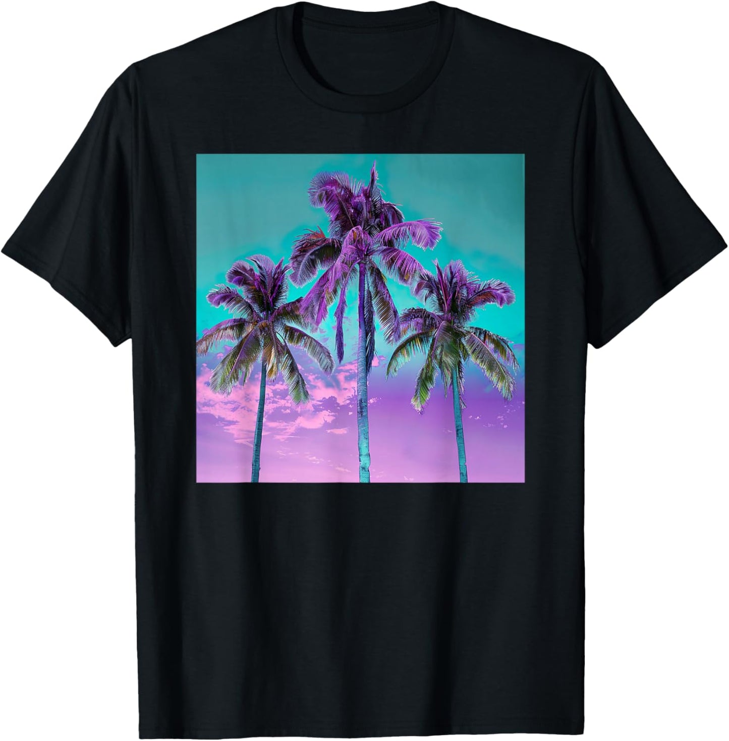 Palm Tree Tropical Teal Turquoise Purple T-Shirt - T-Shirt | Black