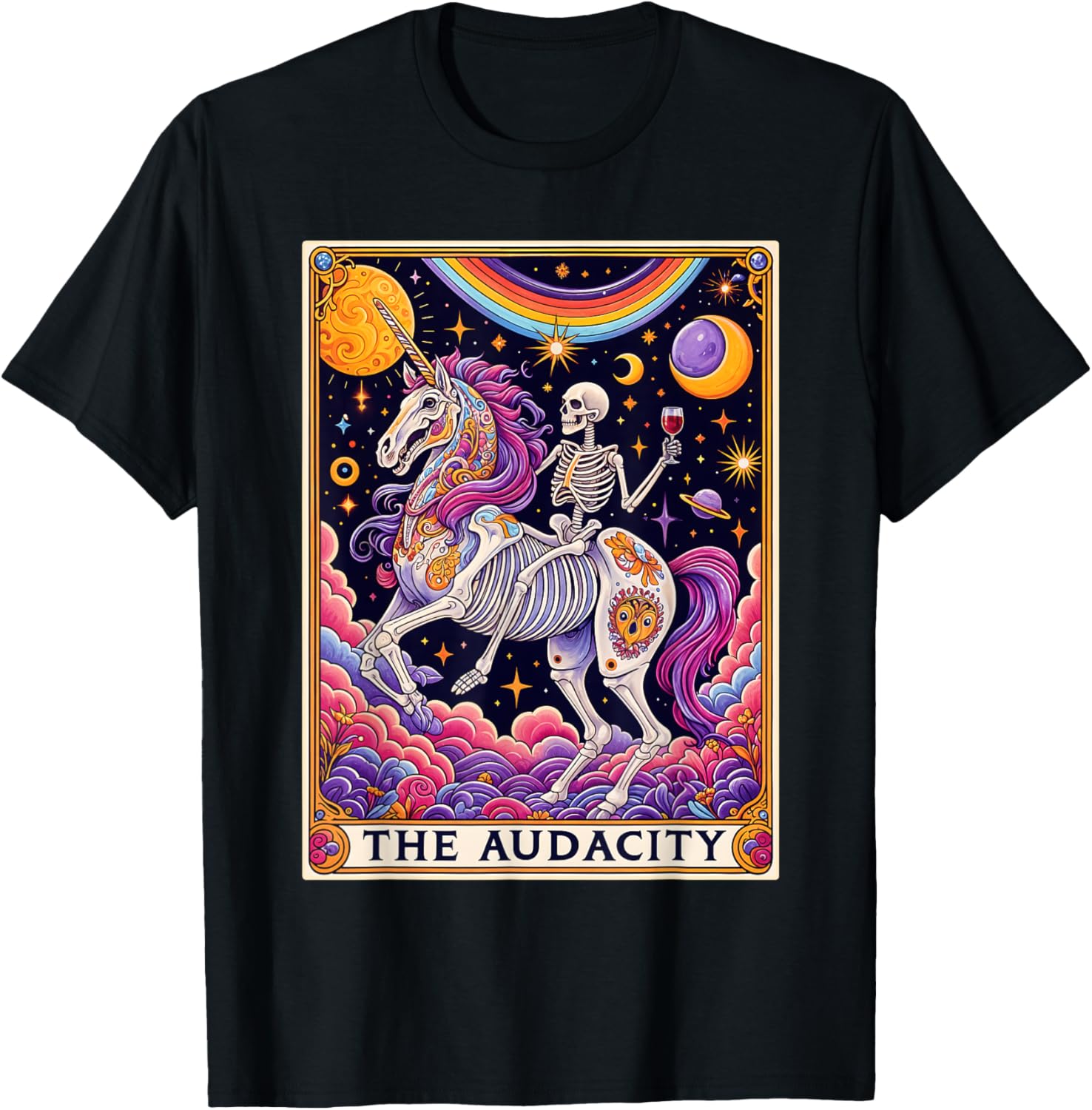 The Audacity Tarot Card Shirt Rainbow Skeleton Unicorn Lover T-Shirt - T-Shirt | Black