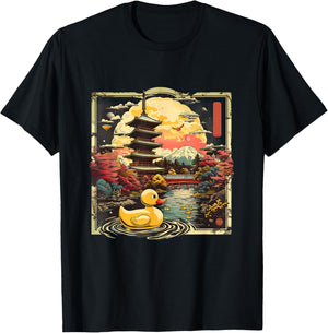 Rubber Duck Pagoda Temple Japanese Garden Rubber Duckie T-Shirt - T-Shirt | Black
