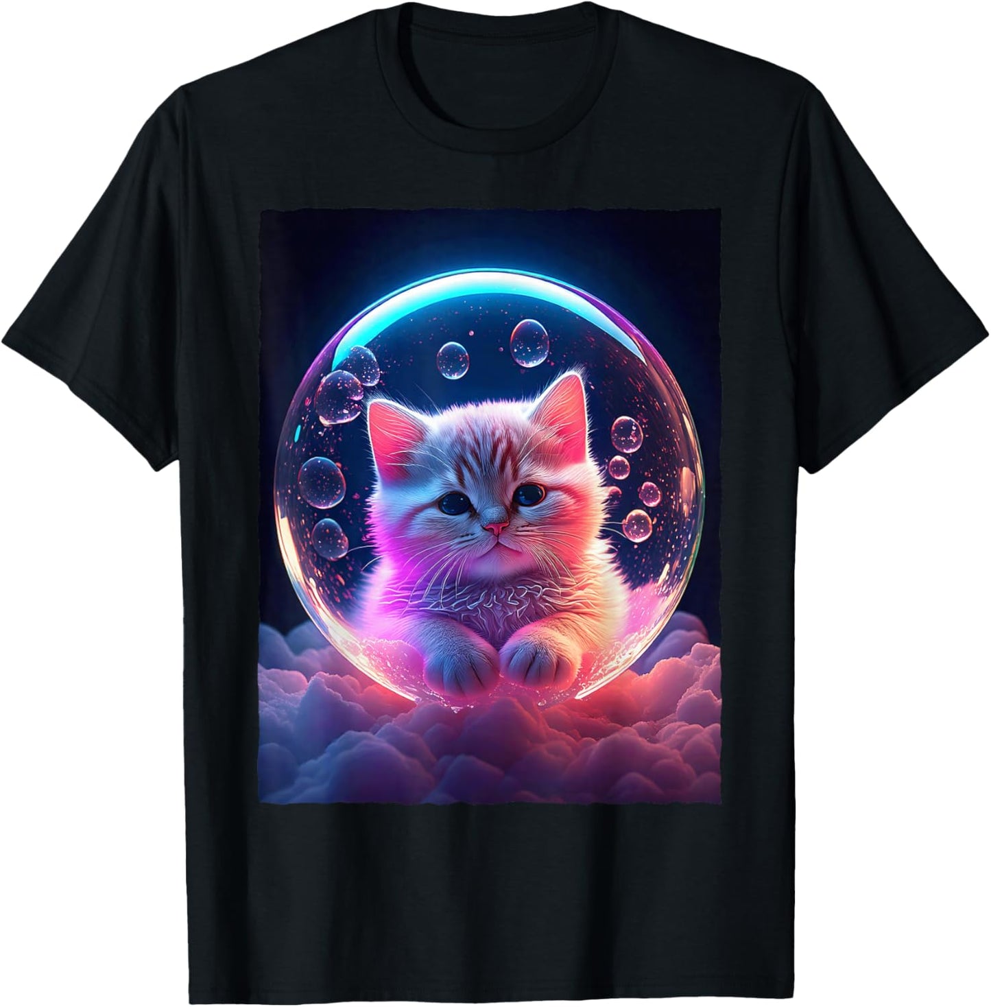 Cute Cat In Bubble Space Galaxy Kitten Kawaii Aesthetic T-Shirt - T-Shirt | Black