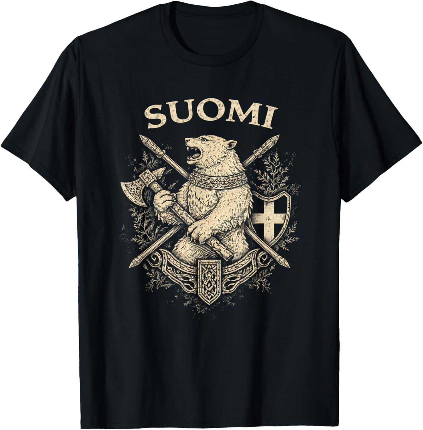 Suomi Vintage Bear Heritage Finland Finnish Pride T-Shirt - T-Shirt | Black