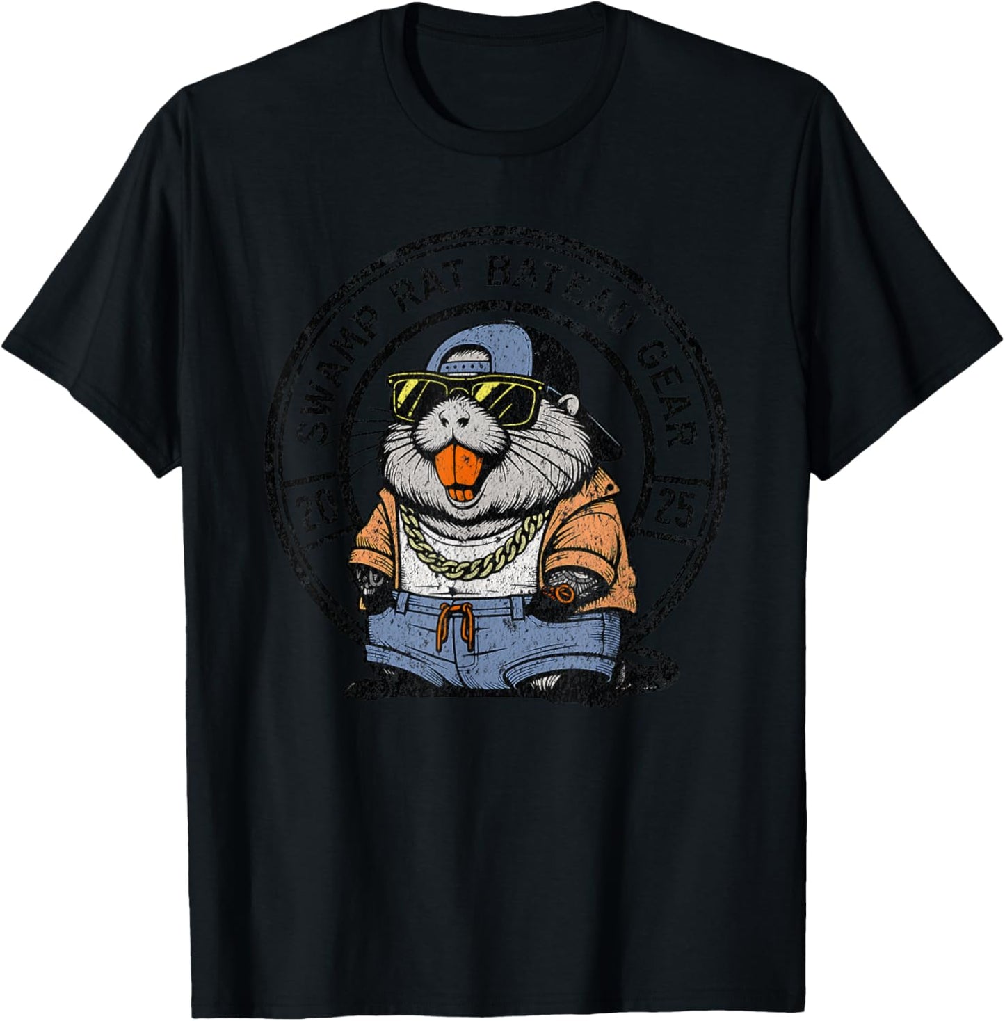 Louisiana Swamp Rat Bateau Gear Fun Nutria Rat Orange Teeth T-Shirt - T-Shirt | Black