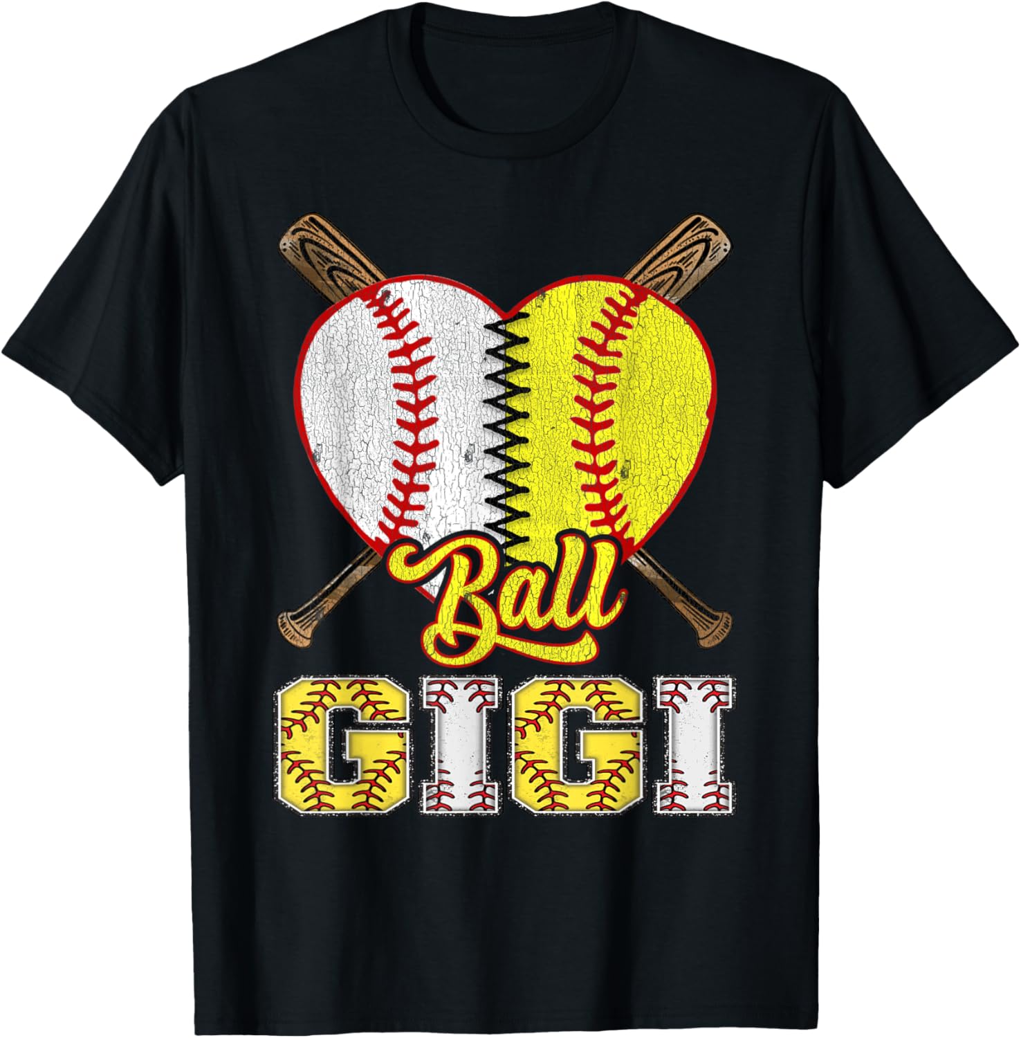 Gigi Of Both Ball Gigi Half Baseball Softball T-Shirt - T-Shirt | Black