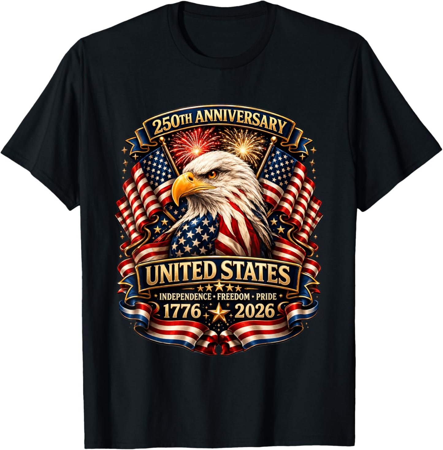 250 Anniversary USA Patriotic Eagle 250th 4th of July 2026 T-Shirt - T-Shirt | Black