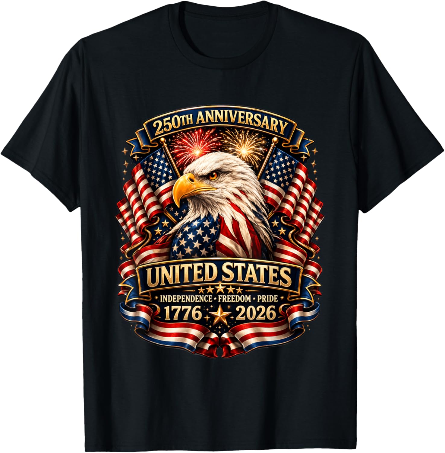 250 Anniversary USA Patriotic Eagle 250th 4th of July 2026 T-Shirt - T-Shirt | Black
