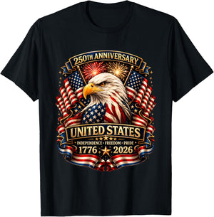 250 Anniversary USA Patriotic Eagle 250th 4th of July 2026 T-Shirt - T-Shirt | Black