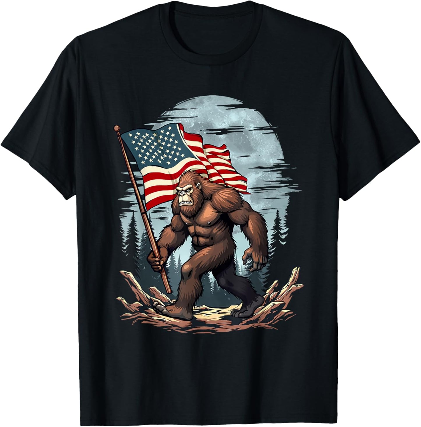 Patriotic Bigfoot - USA Flag 4th of July 4 T-Shirt - T-Shirt | Black
