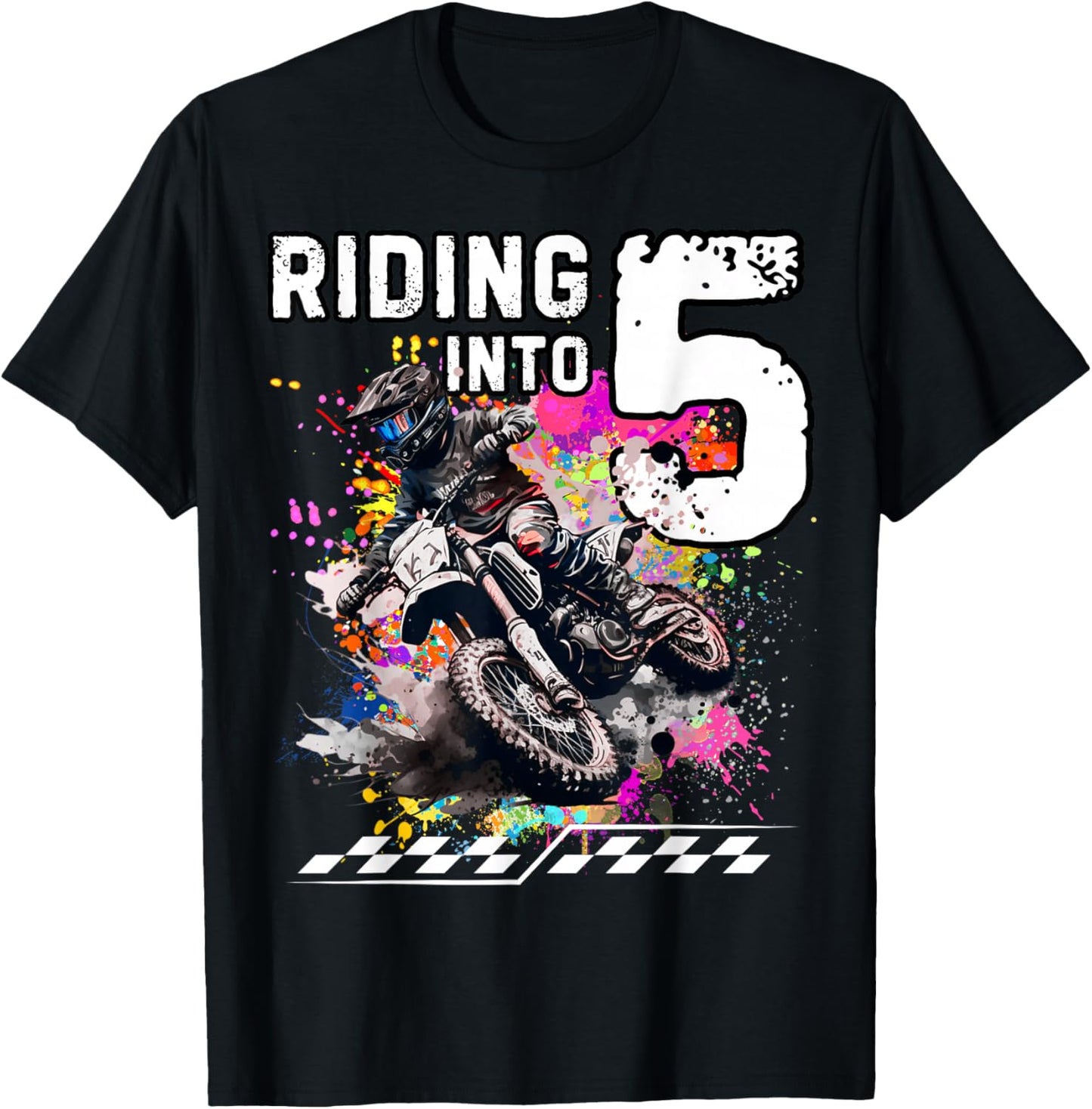 Motocross Birthday 5th Year Old Riding Into 5 MX Dirt Bike T-Shirt - T-Shirt | Black