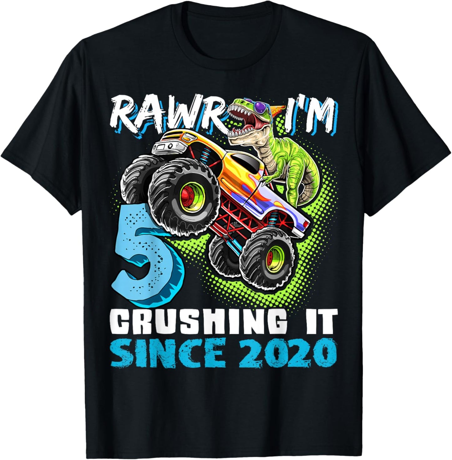 5th Birthday Monster Truck Dinosaur Party Boys Rawr I'm 5 T-Shirt - T-Shirt | Black