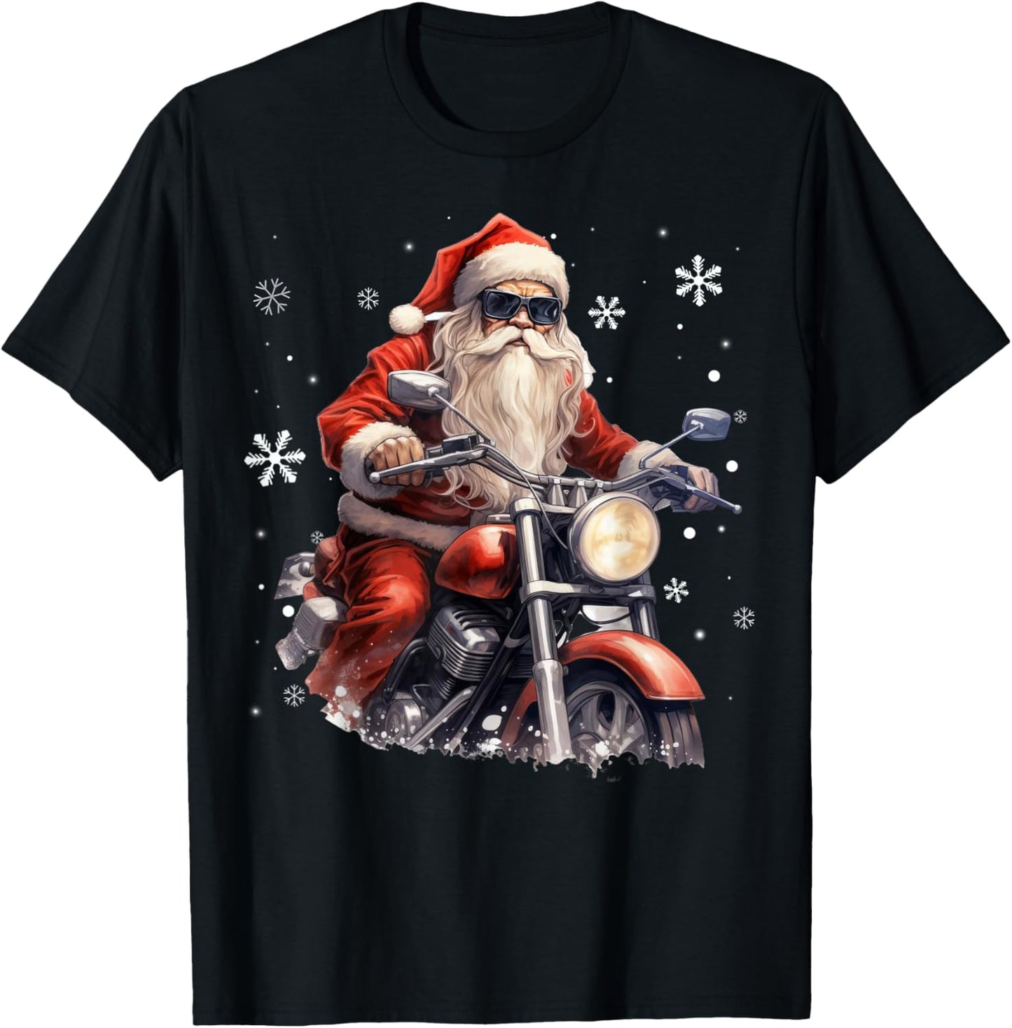 Santa Riding a Motorcycle Biker Motorcycle Lover Xmas Pajama T-Shirt - T-Shirt | Black