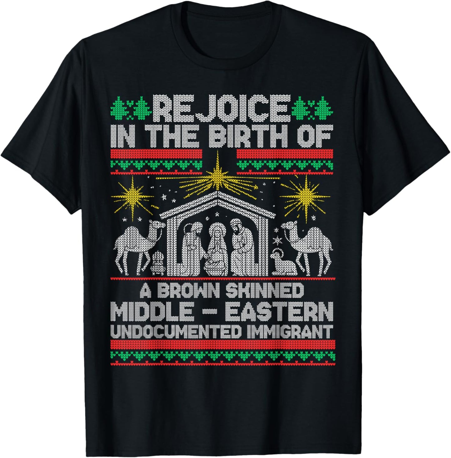 Rejoice In The Birth Of A Brown Skinned Middle Eastern Jesus T-Shirt - T-Shirt | Black