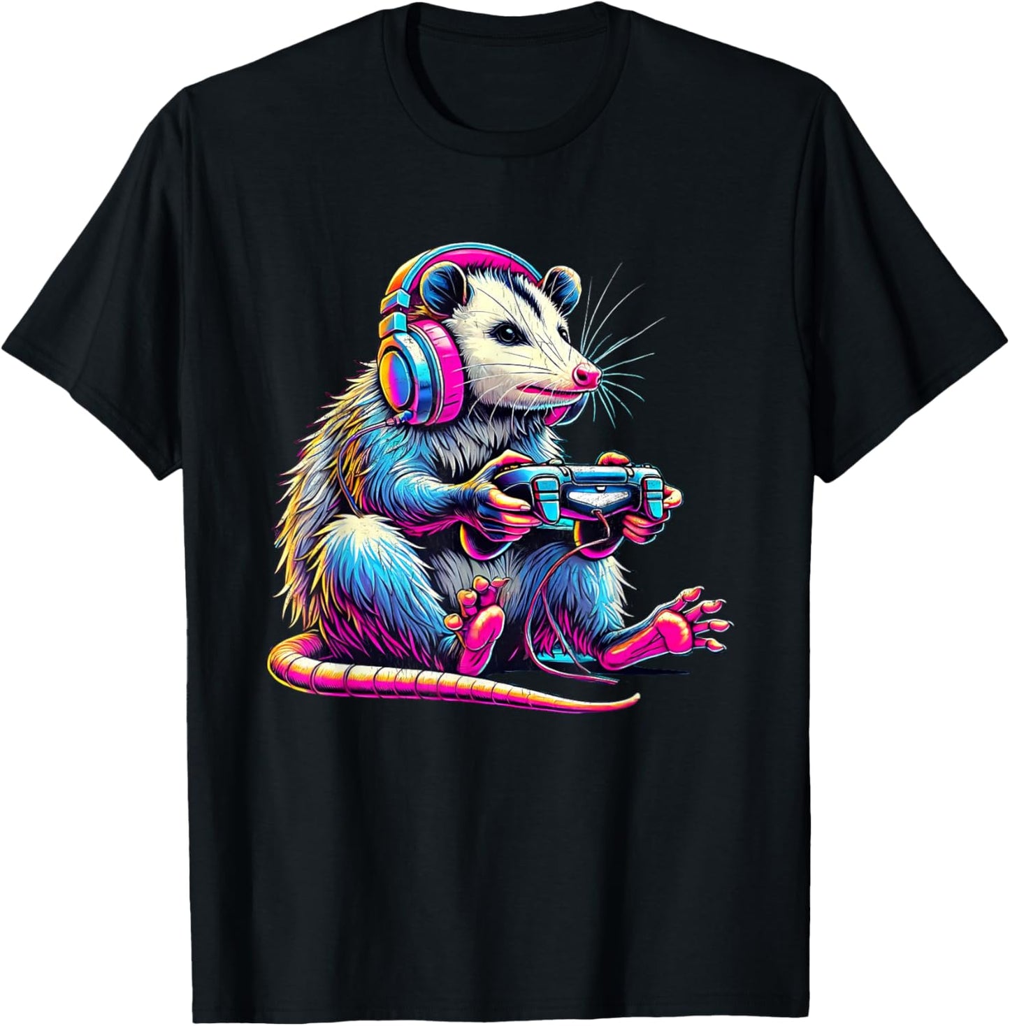 Funny Retro Opossum Gaming - -Adults/Kids - Black - Small - Short Sleeve - - Retro Gaming - Opossum Lover & Gamer T-Shirt - T-Shirt | Black