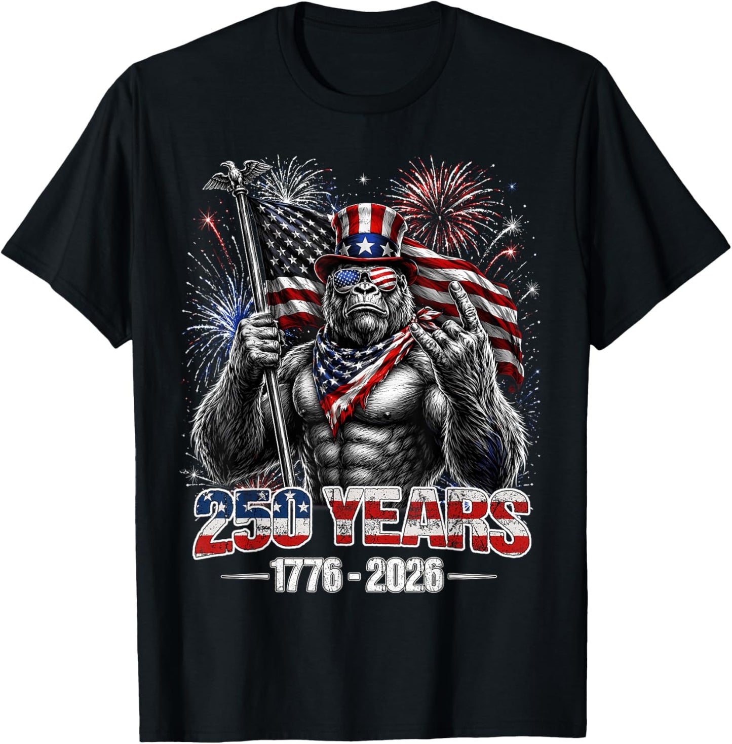 250 Years 1776 2026 American Patriotic 4th of July T-Shirt - T-Shirt | Black