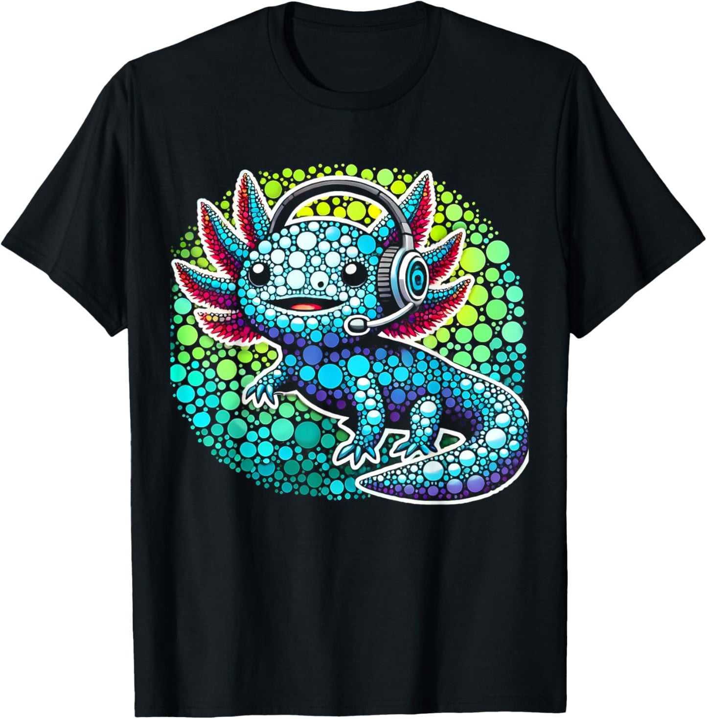 Gamer Axolotl Polka Dot Video Games Day Headphone Boys Youth T-Shirt - T-Shirt | Black