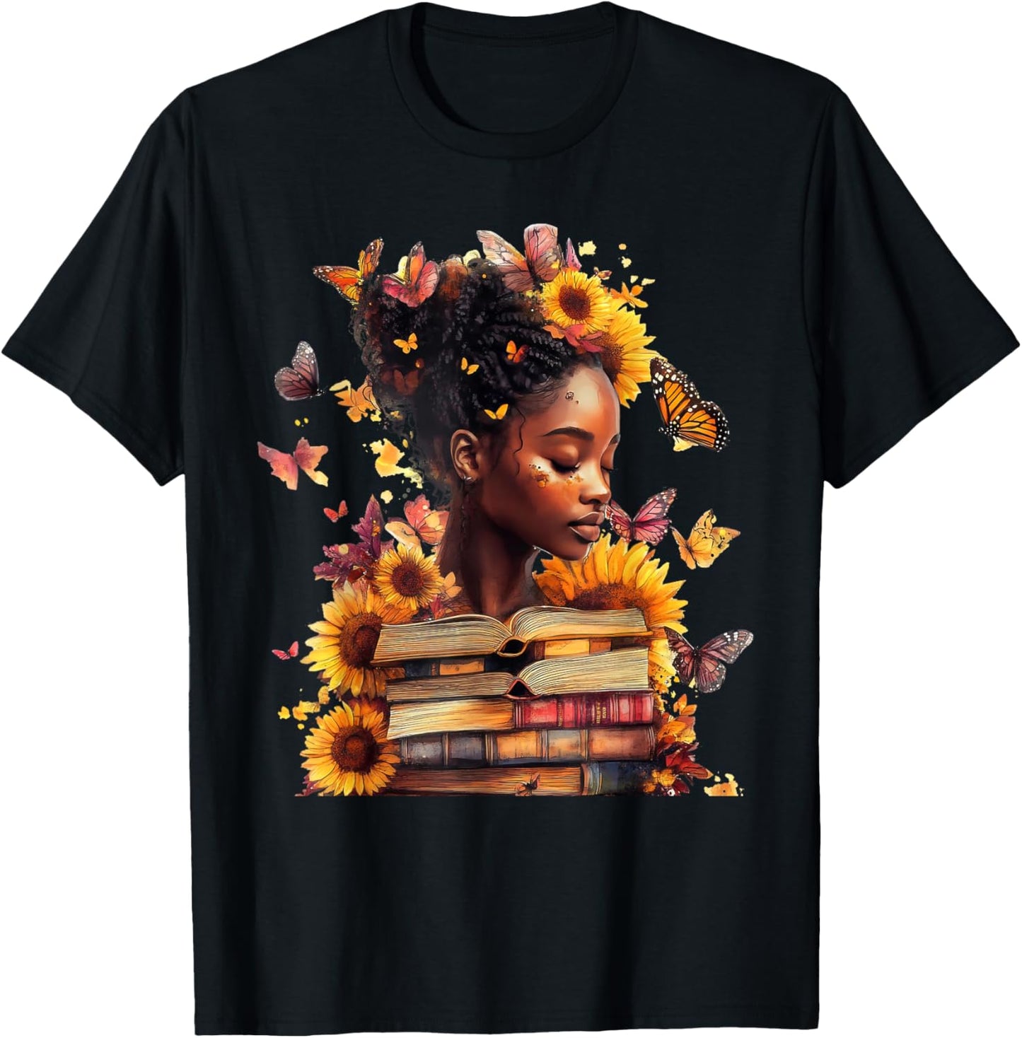 Queen Melanin Black Women Butterfly Sunflower Black History T-Shirt - T-Shirt | Black