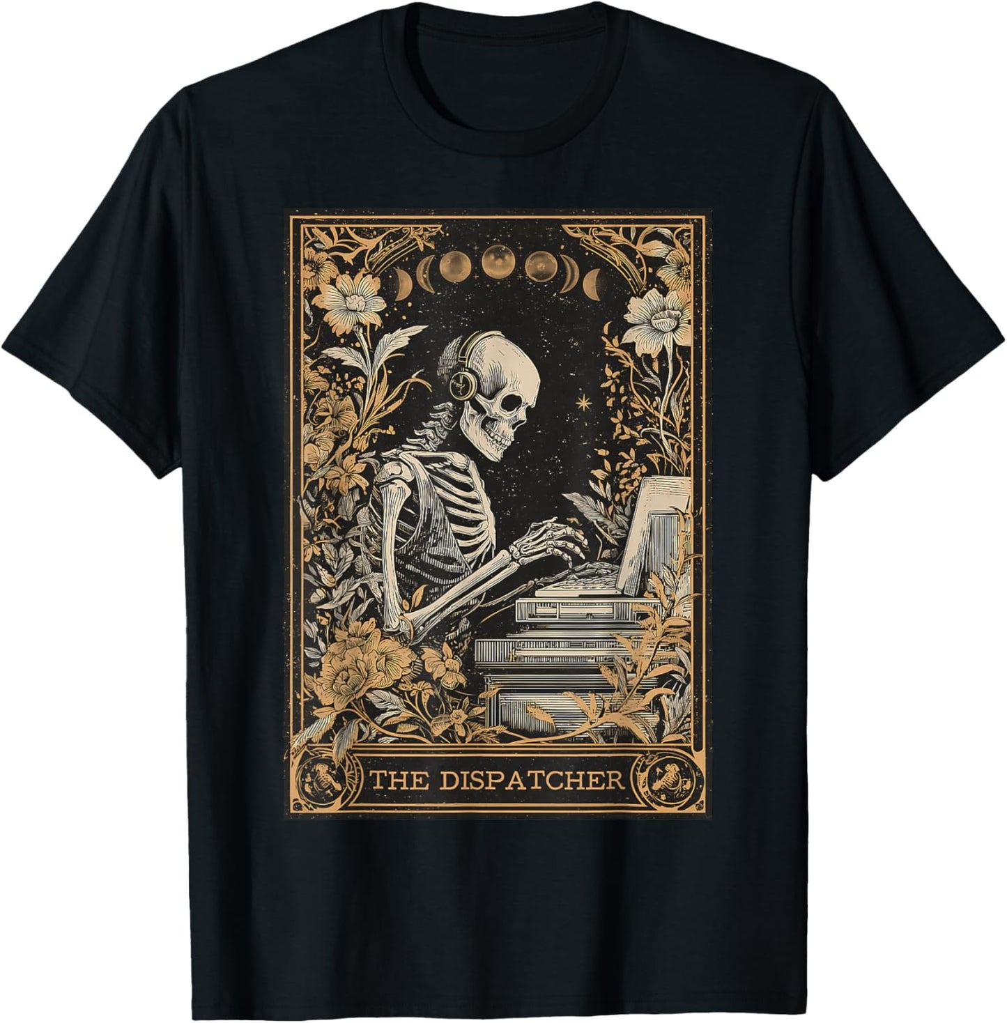 The Dispatcher 911 Dispatcher Operator Tarot Card Skeleton T-Shirt - T-Shirt | Black