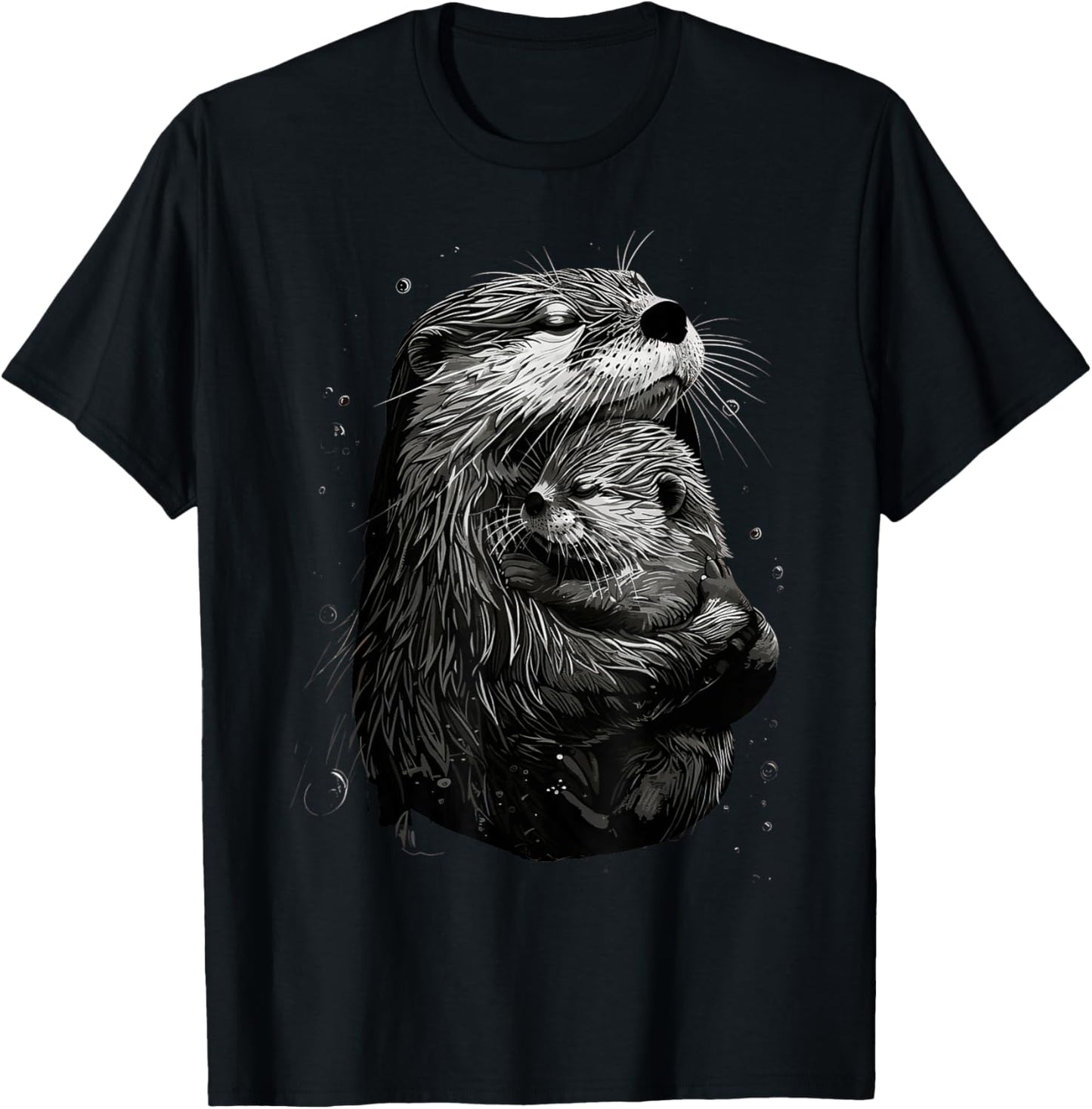 Mom Child Otter Mama Baby Animal Graphic Cute Mothers Day T-Shirt - T-Shirt | Black