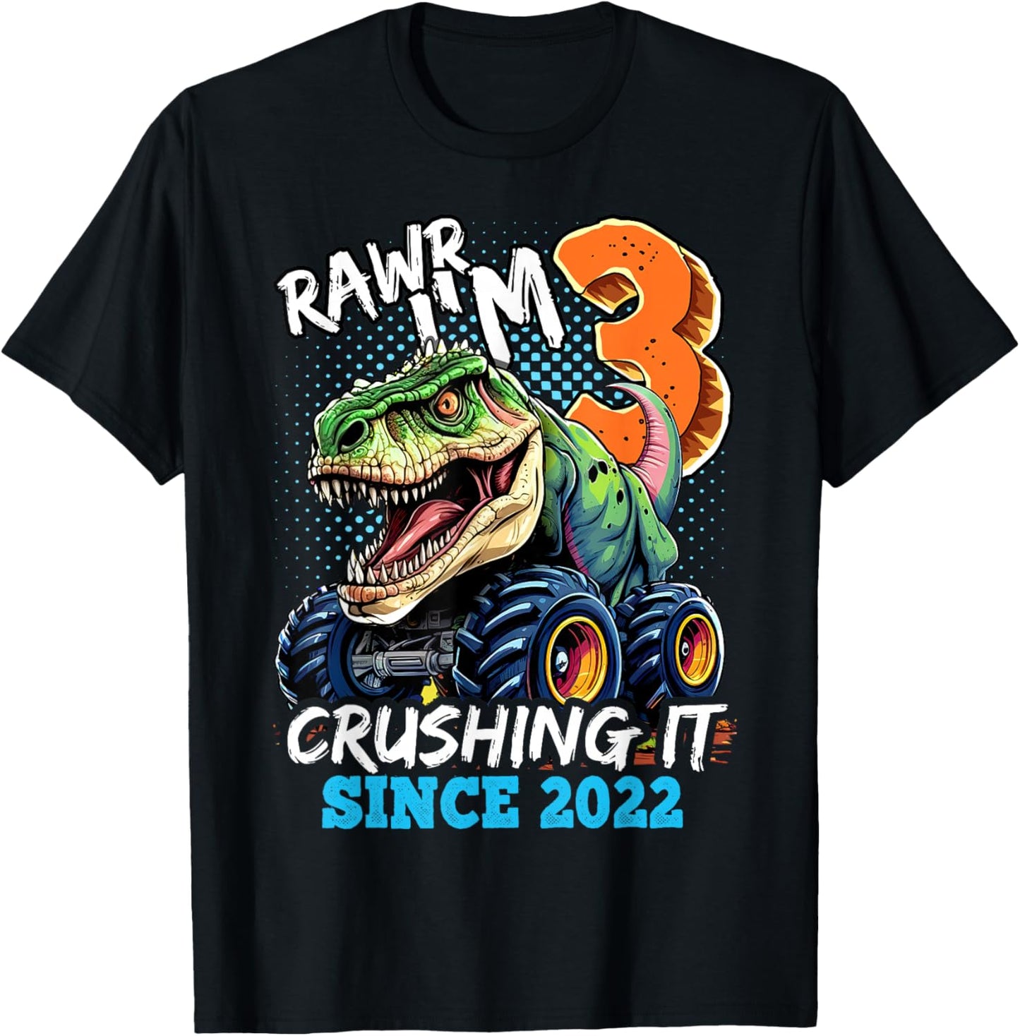 3rd Birthday Monster Truck Dinosaur Party Boys Rawr I'm 3 T-Shirt - T-Shirt | Black