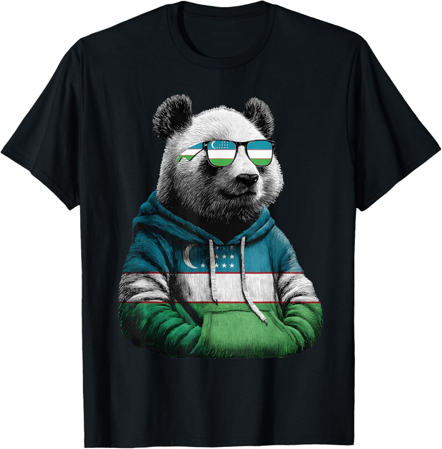 Uzbekistan Flag Panda Uzbek Roots T-Shirt - T-Shirt | Black