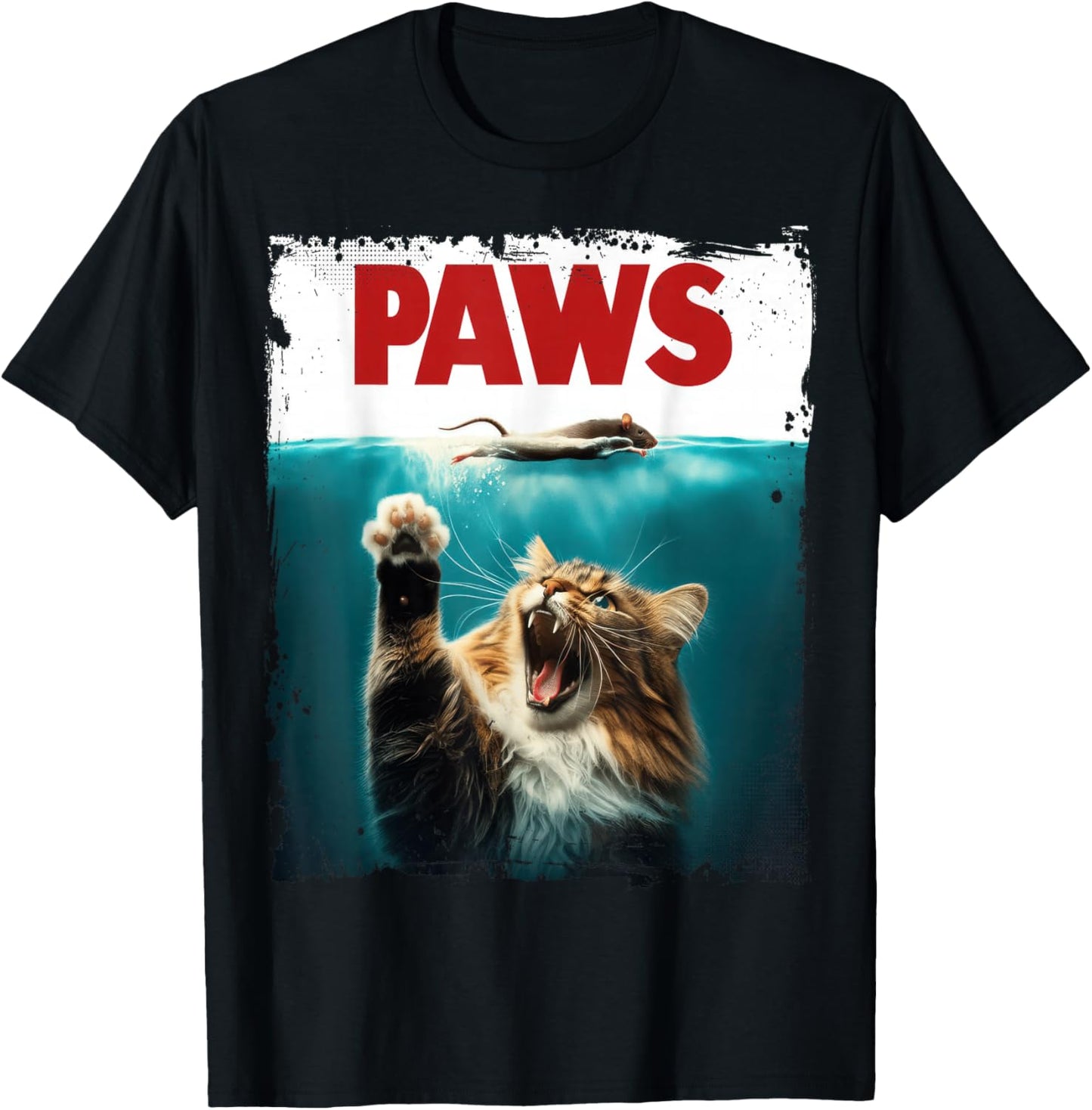 Paws Cat and Mouse Shark Parody Funny Cat Lovers T-Shirt - T-Shirt | Black