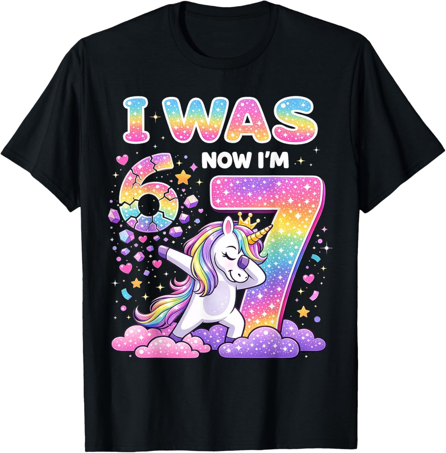 I was 6 Now I'm 7 Unicorn Girl 7th Birthday Girls 7 Year Old T-Shirt - T-Shirt | Black
