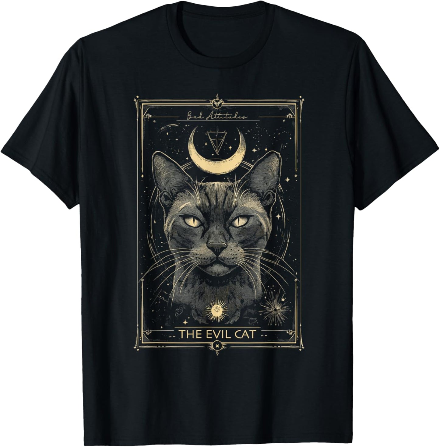 The Evil Cat Occult Tarot Card Gothic Witchcraft Crescent T-Shirt - T-Shirt | Black