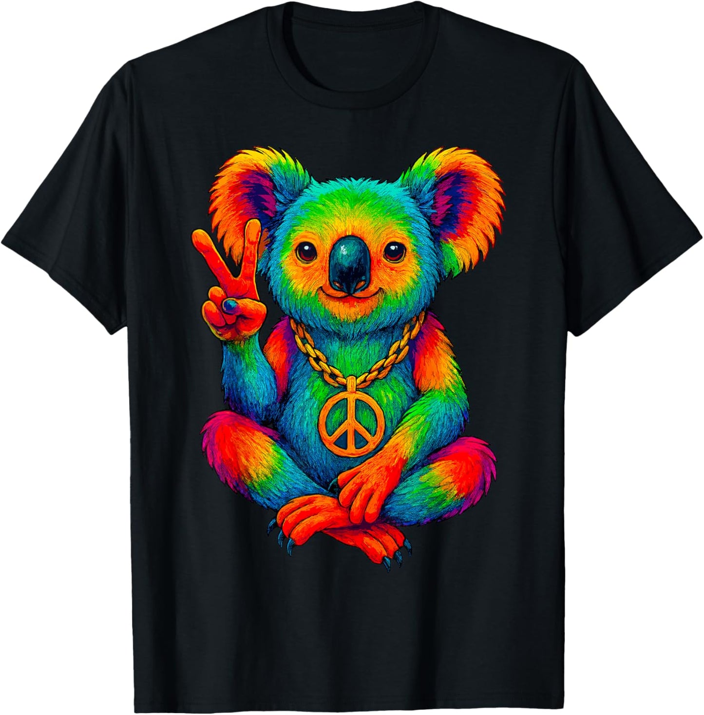 Tie-Dye Koala Peace Sign Hippo T-Shirt - T-Shirt | Black
