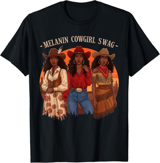 Let's Go Girls Retro Western Country Melanin Cowgirl Swag T-Shirt - T-Shirt | Black
