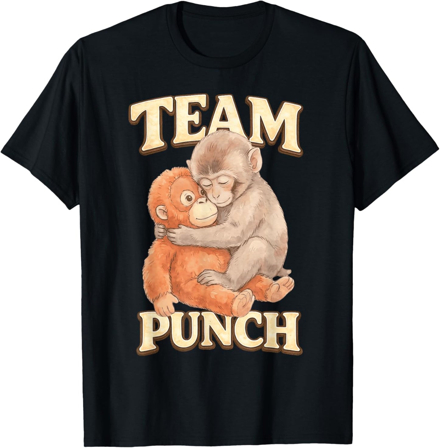 Baby Monkey Punch Team Punch Monkey Plush Cute T-Shirt - T-Shirt | Black