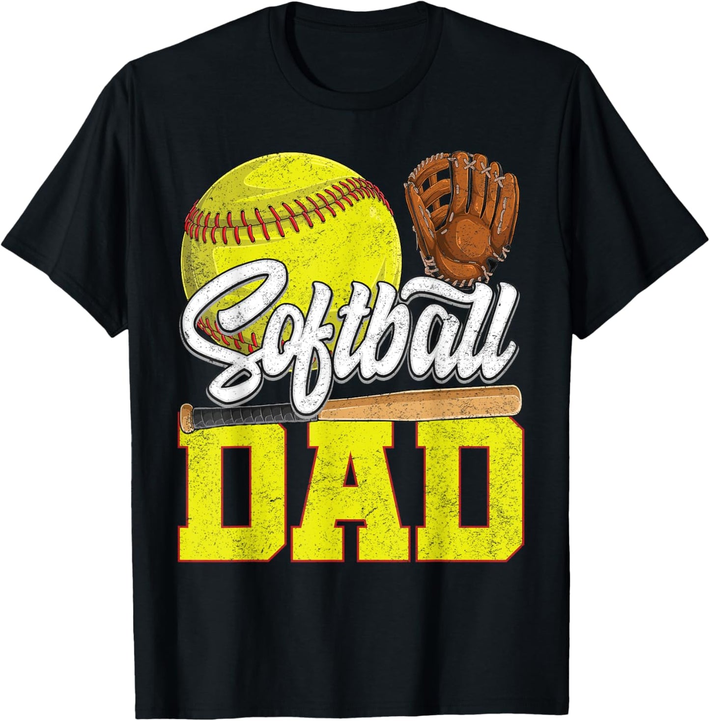 Dad Softball -Yellow Softball Dad Love Softball Player T-Shirt - T-Shirt | Black