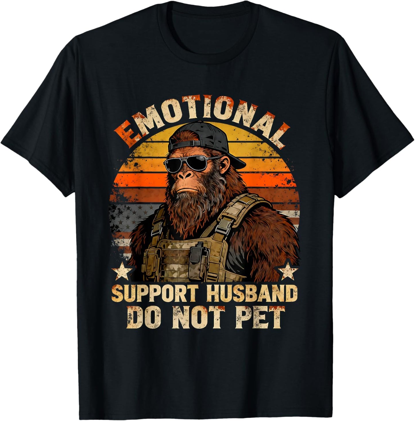 Emotional Support Husband Do Not Pet Funny Bigfoot Gift T-Shirt - T-Shirt | Black