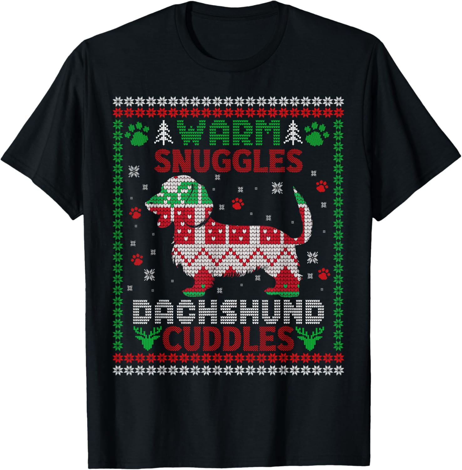 warm snuggles dachshund cuddles Christmas xmas weenie weiner T-Shirt - T-Shirt | Black