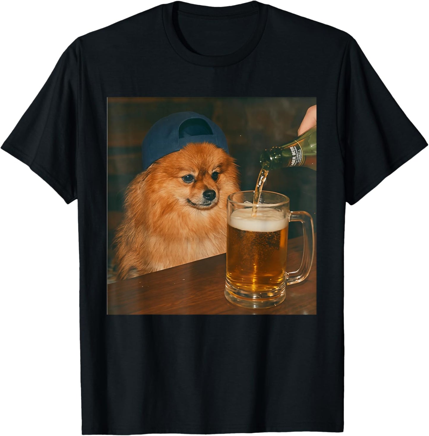 Pomeranian Drinking Beer Funny Dog Lover Dog Meme T-Shirt - T-Shirt | Black