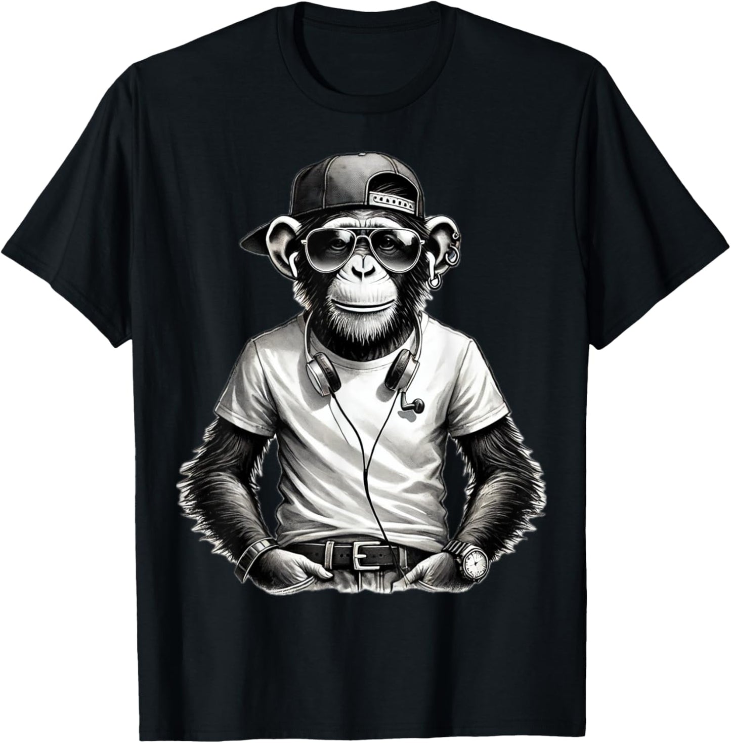 Monkey Safari Sunglasses Print Tops Cartoon Print T-Shirt - T-Shirt | Black