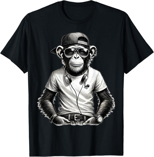Monkey Safari Sunglasses Print Tops Cartoon Print T-Shirt - T-Shirt | Black