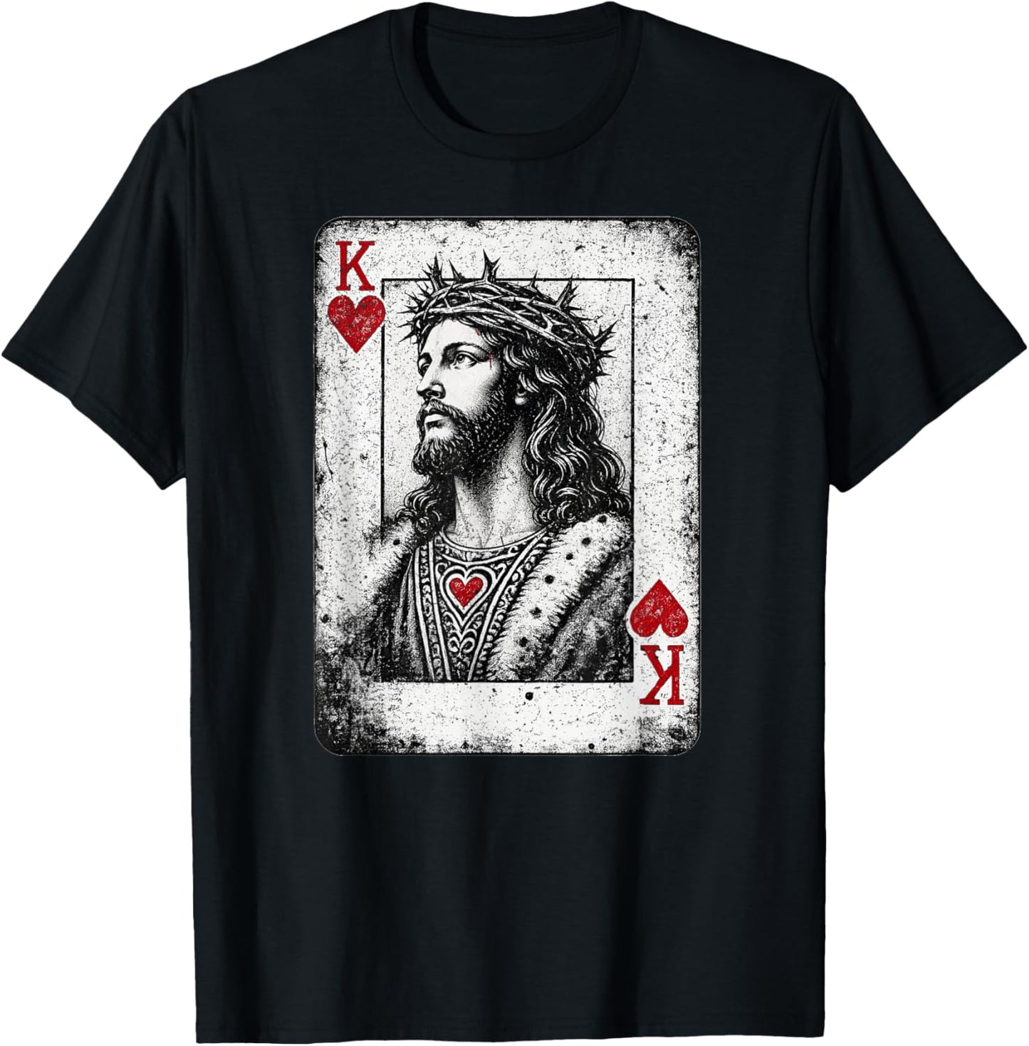 Vintage Jesus Christ King of Hearts Christian Playing Card T-Shirt - T-Shirt | Black