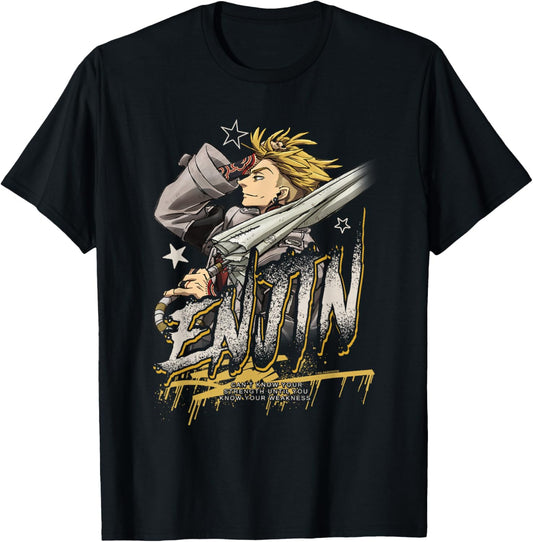 Enjin Portrait Outline with Stars Anime T-Shirt - T-Shirt | Black