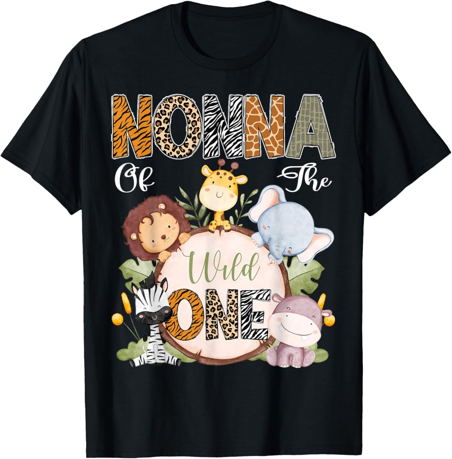 Nonna Of The Wild One 1St Birthday Safari Woodland T-Shirt - T-Shirt | Black