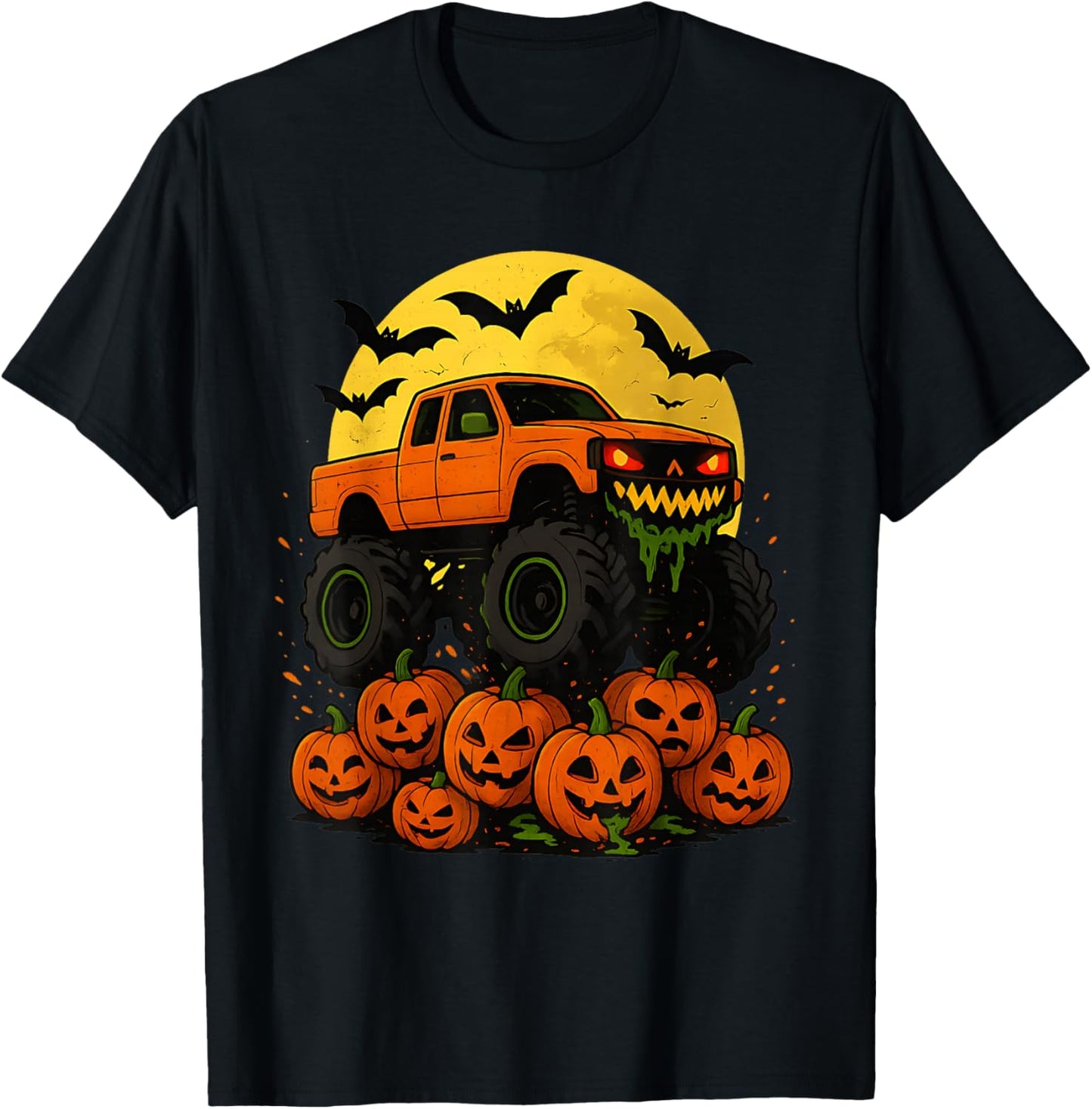 Halloween Monster Truck Crushing Pumpkins T-Shirt - T-Shirt | Black
