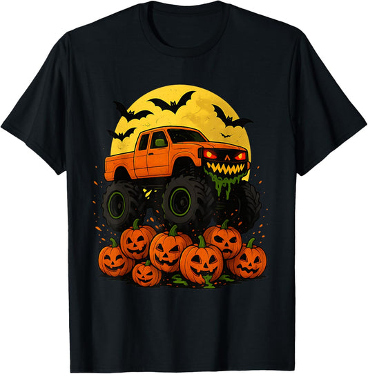Halloween Monster Truck Crushing Pumpkins T-Shirt - T-Shirt | Black
