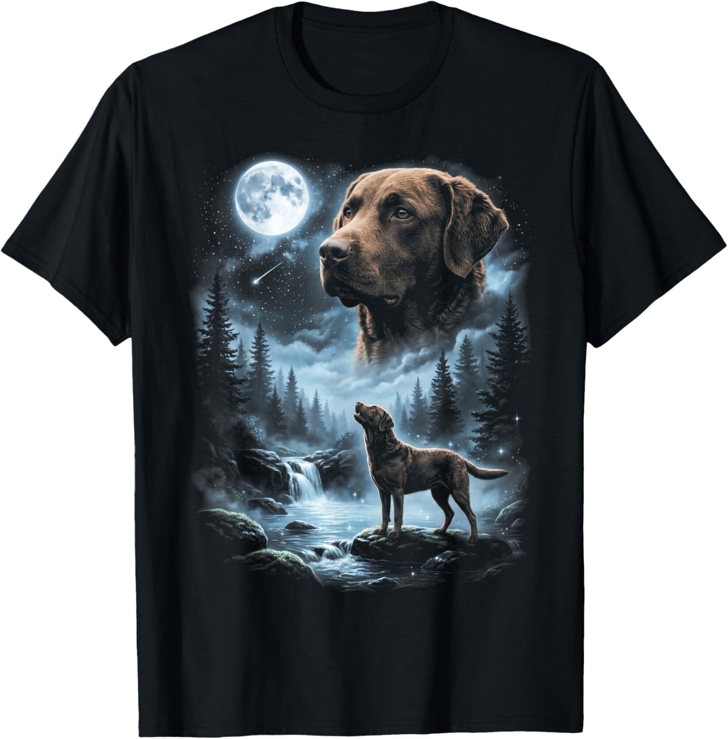 Chesapeake Bay Retriever Howling to the Moon Retro 90's Dog T-Shirt - T-Shirt | Black